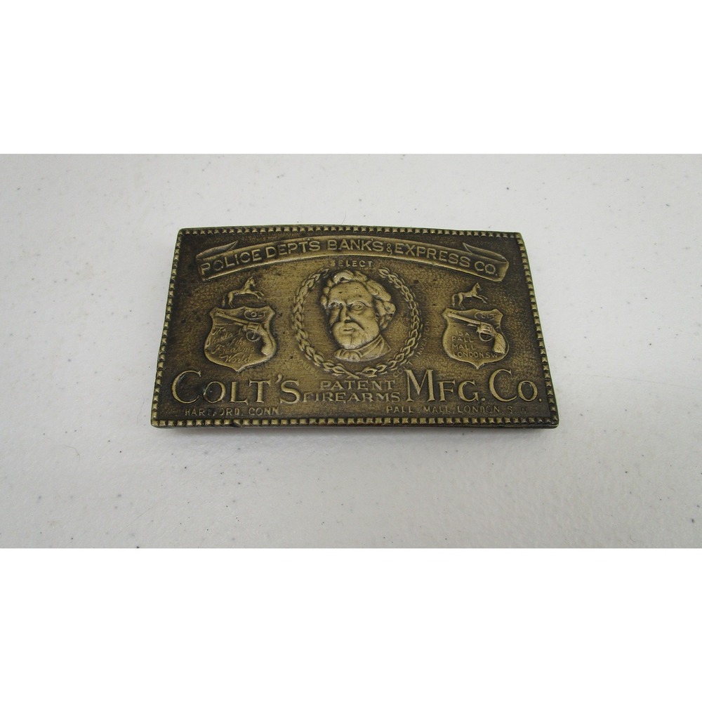 Colt Patent Firearms Mfg Co Belt Buckle Brass Tone Samuel Colt Police Depts Bank